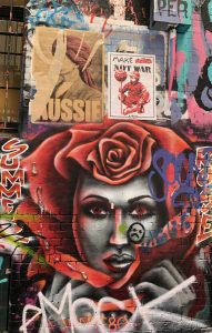A wall of Graffiti and Street Art, Melbourne, Australia