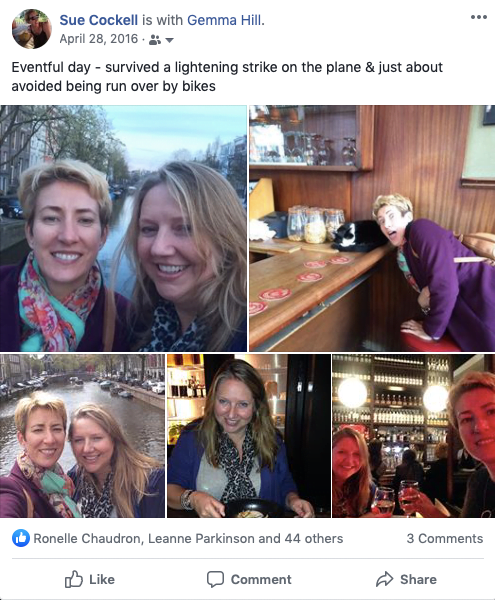 A screenshot of a facebook page featuring two female friends