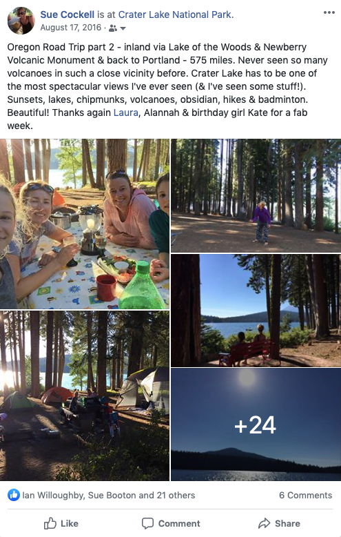 A screenshot of a post on facebook of a family camping 