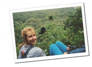 SueWhereWhyWhat & Gorilla, Rwanda Africa 1992.