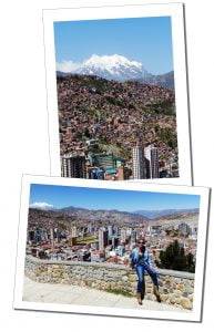 Suewherewhywhat at the View Mirador Killi, overlooking the city and snow capped mountains, La Paz, Bolivia