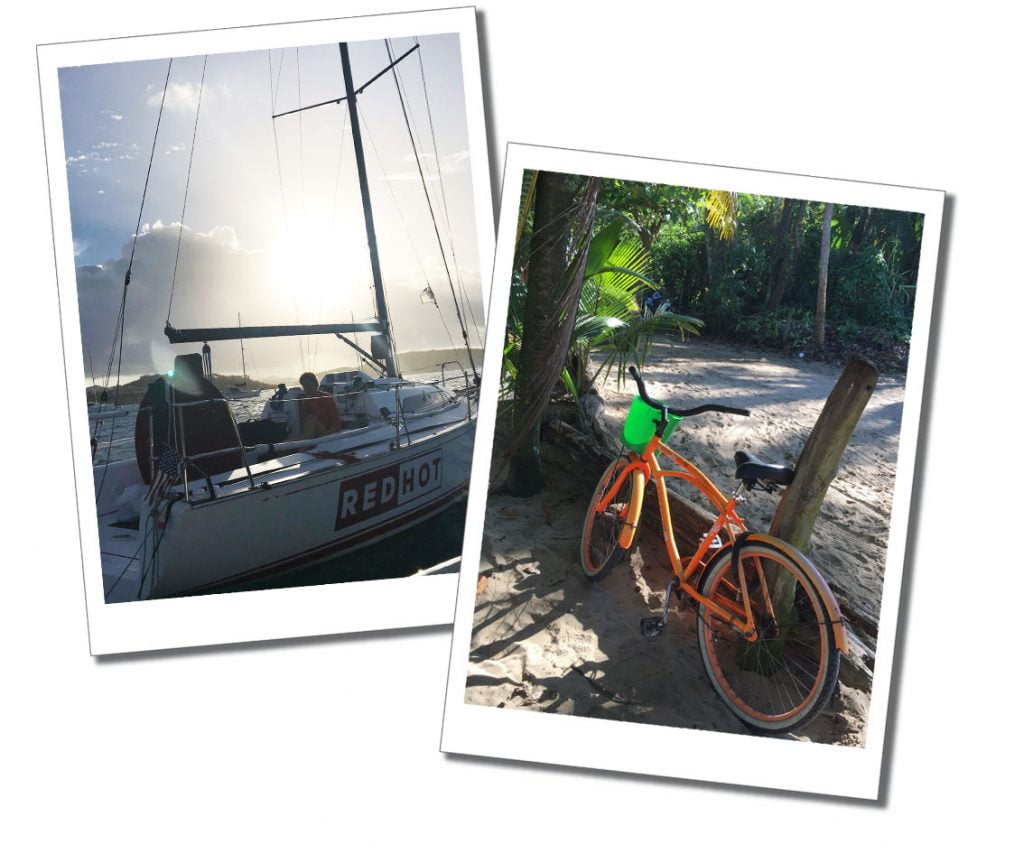 Different modes of transport used by SueWhereWhyWhat during her 5 Month Self Tour of The Caribbean. Yacht and Bike!