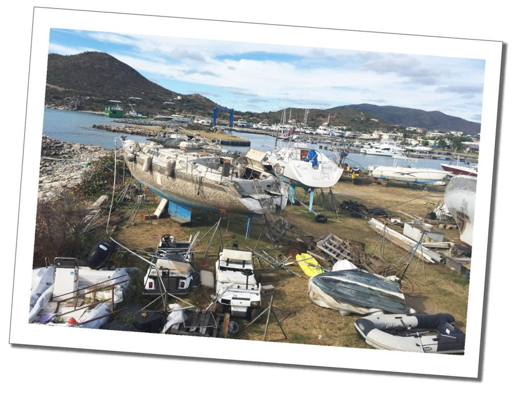 Broken boats being repaired at Spanish Town, Caribbean