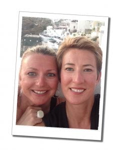 SueWhereWhyWhat and sister, Santorini