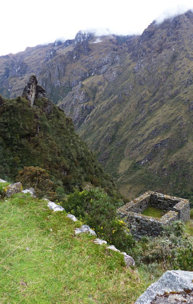 Stone walls and mountain pass, Inca Trail