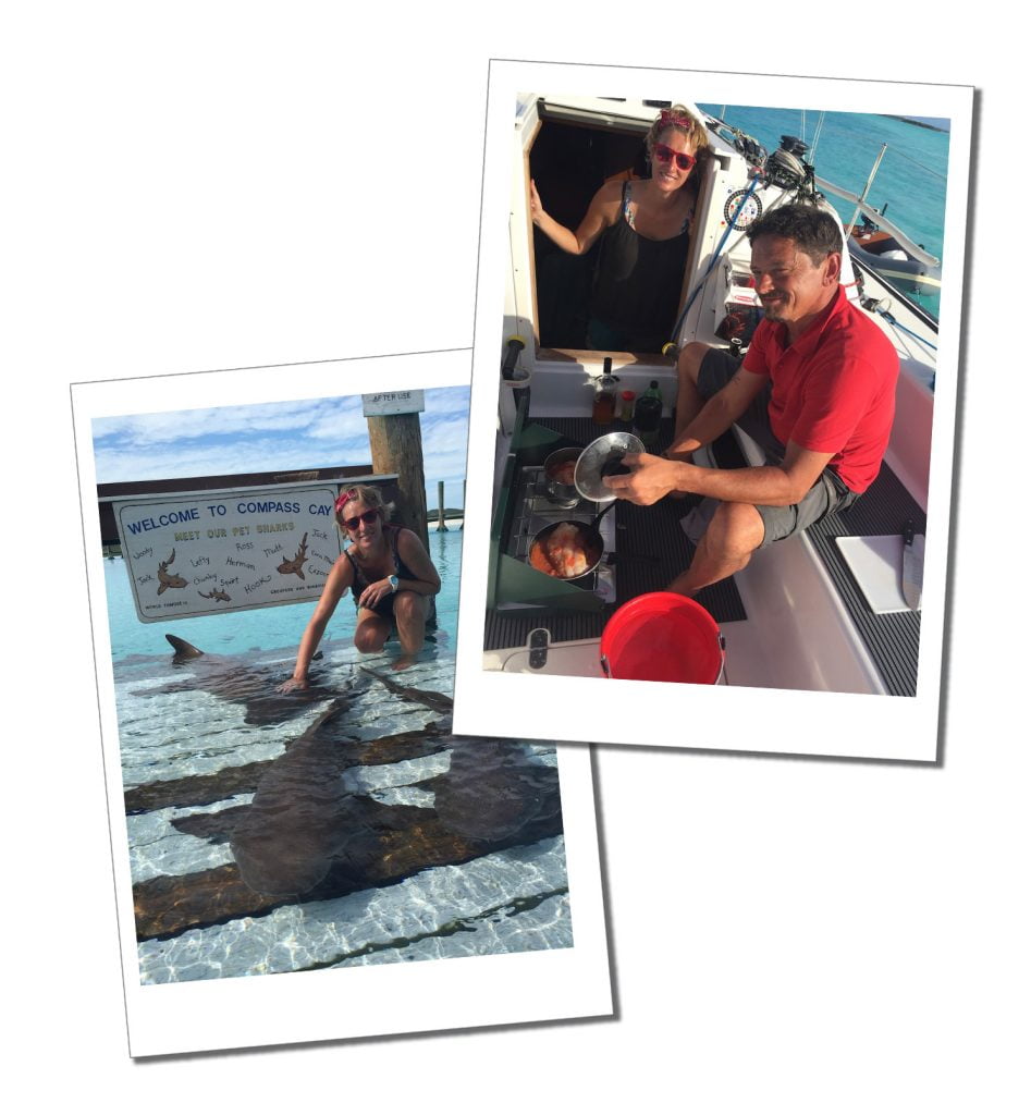 Suewherewhywhat and sharks in Compass Cay, Bahamas