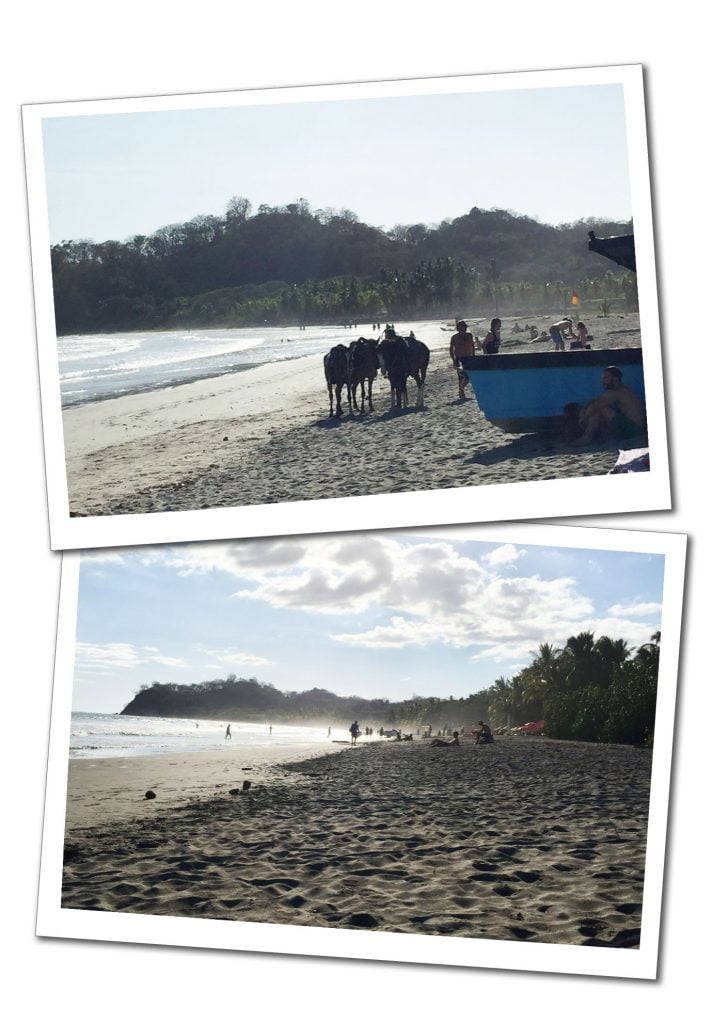 People and horses on Samara Beach, Costa Rica
