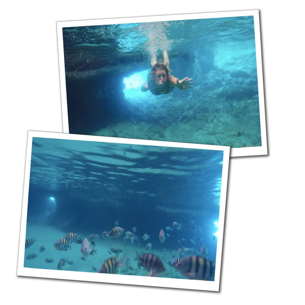 Suewherewhywhat swimming, Thunderball Grotto, Exuma, Bahamas