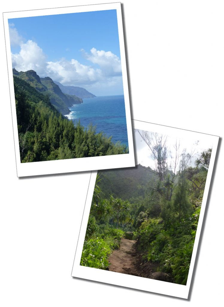 Views of the Kalalau Trail in Hawaii.