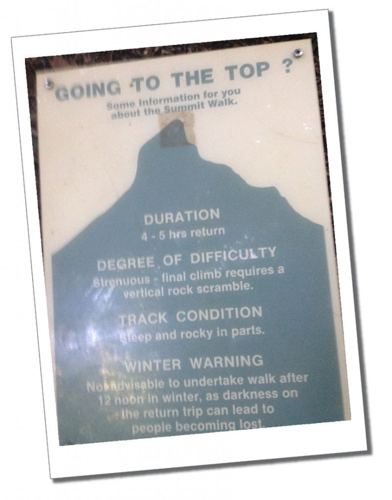A sign showing the hike up Mount Warning