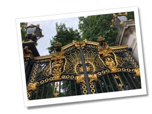 The gilded gates at the entrance to Hyde Park, London