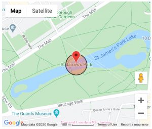 Google Map showing St James' Park, London