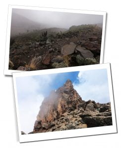 The mist and rocky terrain at Lava Tower