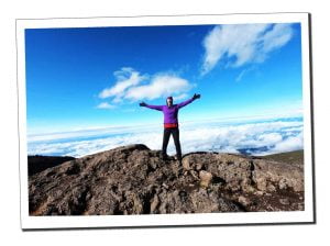 Sue at the top of the Baranco Wall, Mount Kilimanjaro, Africa