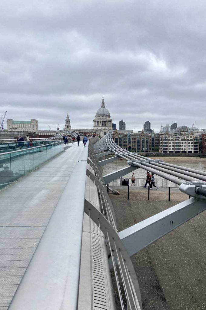 A view from the south bank of the river thames of the Millennium Bridge, in London