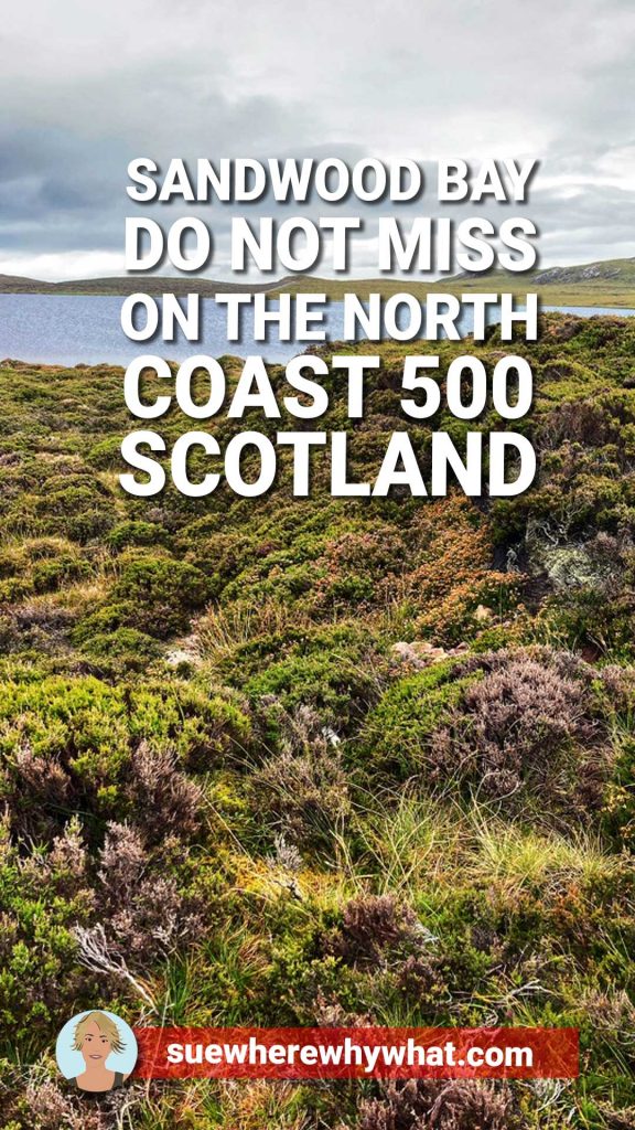 Scottish moorland looking to an expanse of water on moorland with large red and white text overlay