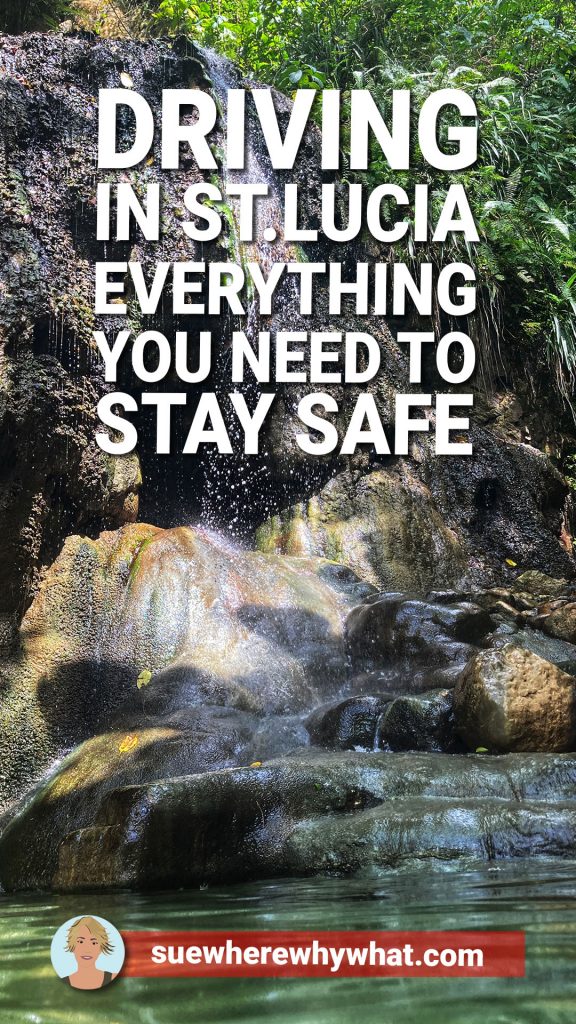 A trickling waterfall over large shinny moss covered rocks onto a tranquil tropical pool with a large white text overlay