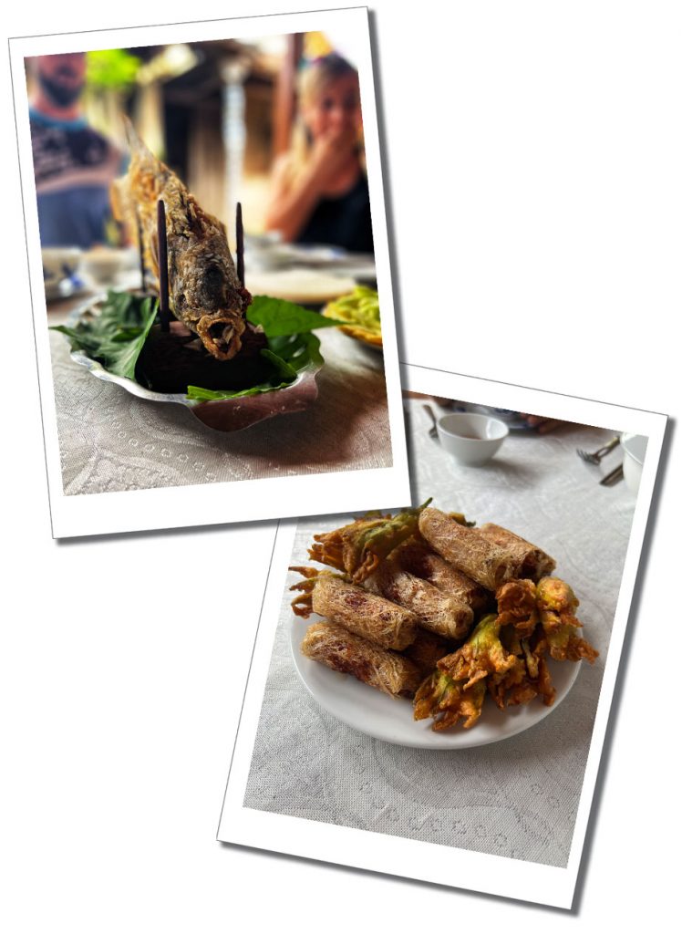 Deep Fried Vietnamese delicacies plated and sat on a white table cloth