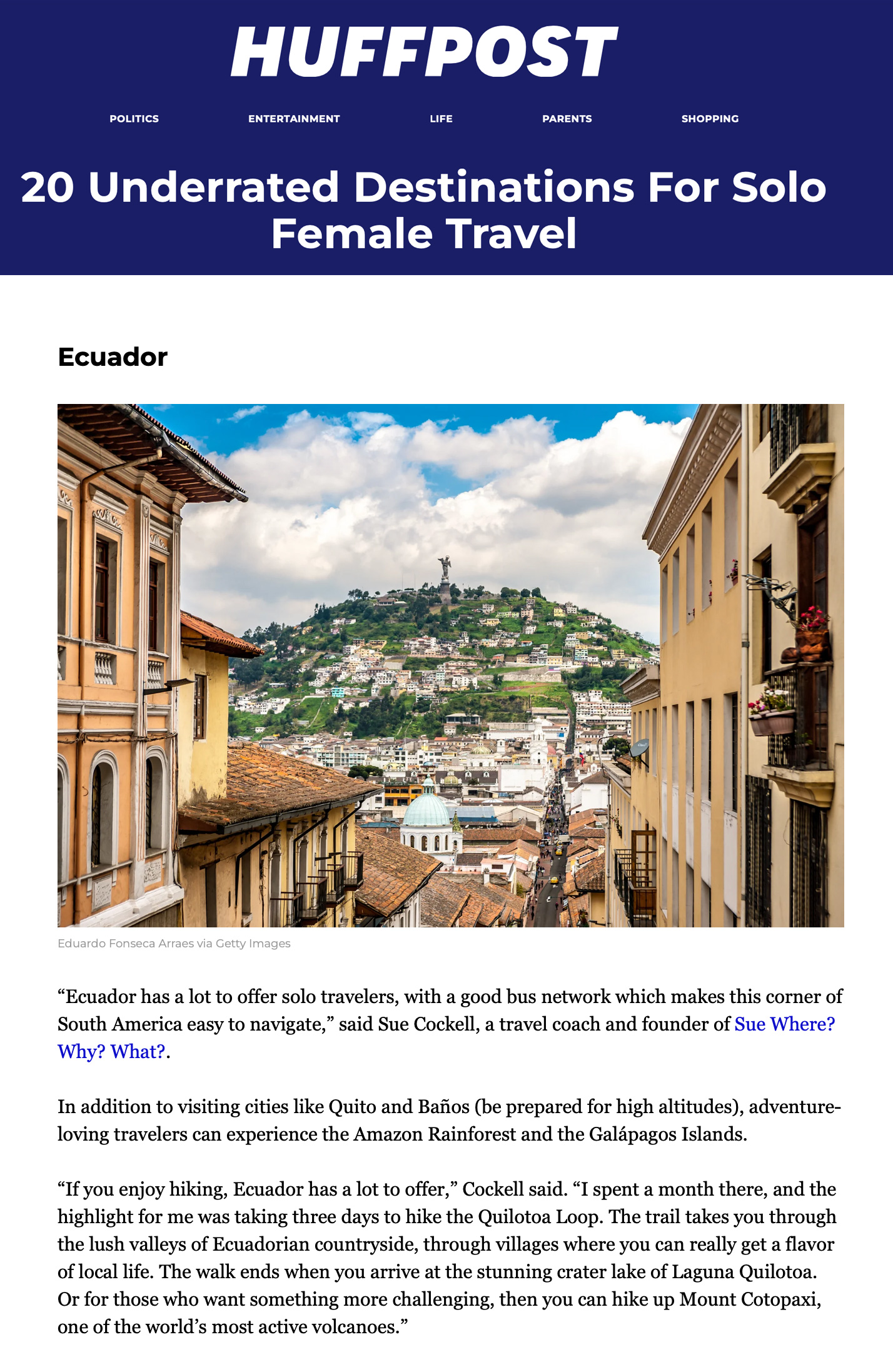 Screenshot of a Huff Post Article on Ecuador